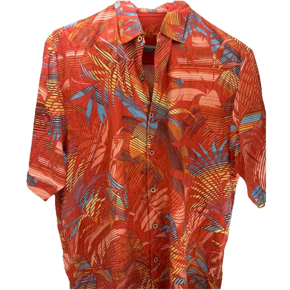Tommy Bahama Men's XL Short Sleeve Silk Shirt Tropical Palm Multi Color Vacay